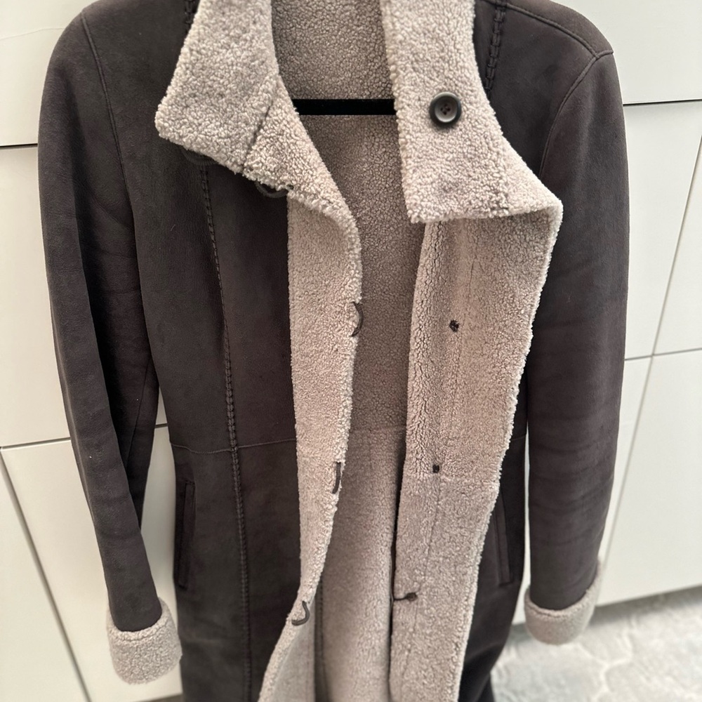 Black and Gray Shearling Jacket with Cozy Interior